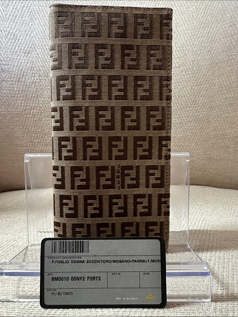Fendi Brown Tan FF Logo Long Bifold Zucch Wallet